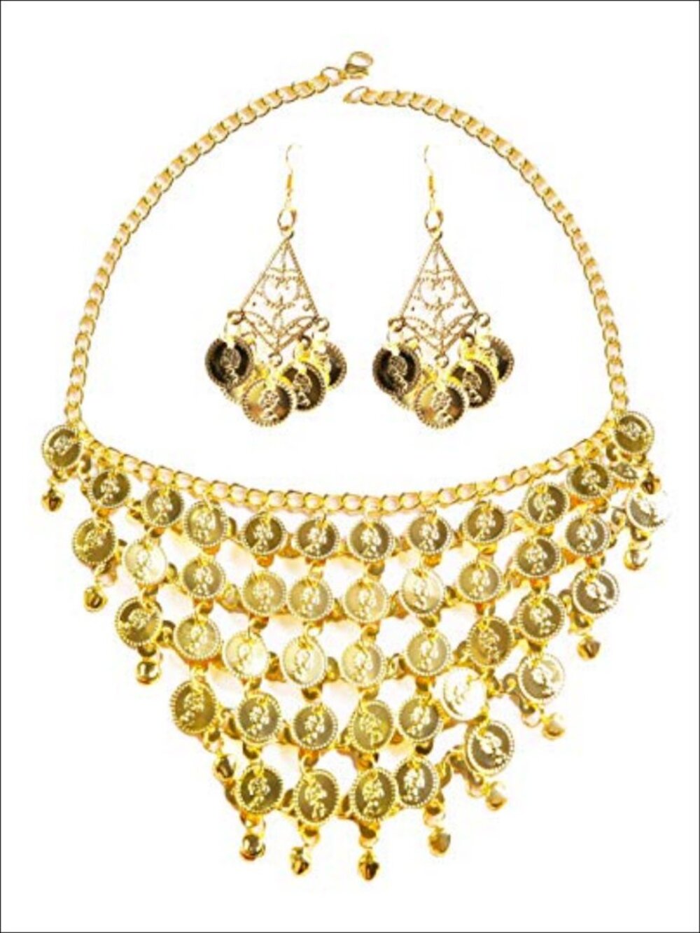 Belly Dance Coin Necklace Earrings Bracelet Set Adjustable Lightweight Costume